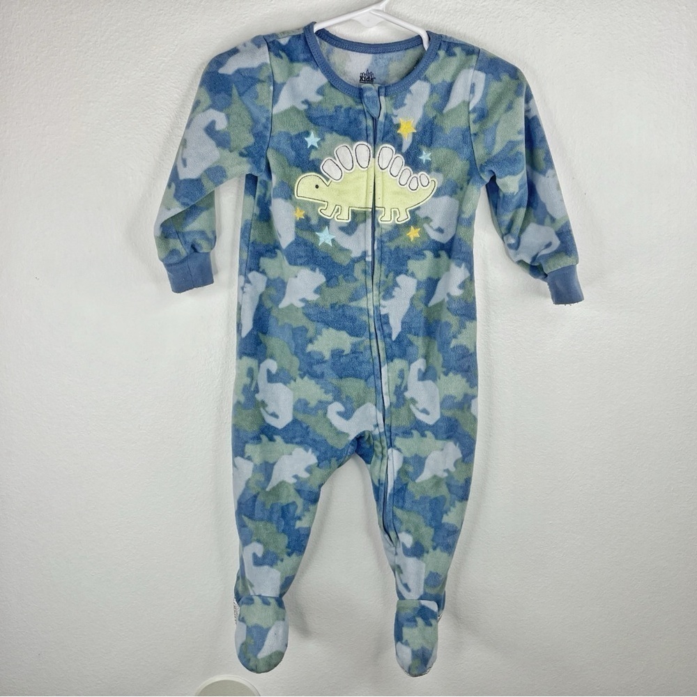 KIDS HEADQUARTERS Boys Kids Blue Dino Camo w Stegasaurus Onesie/Booties Size 12M